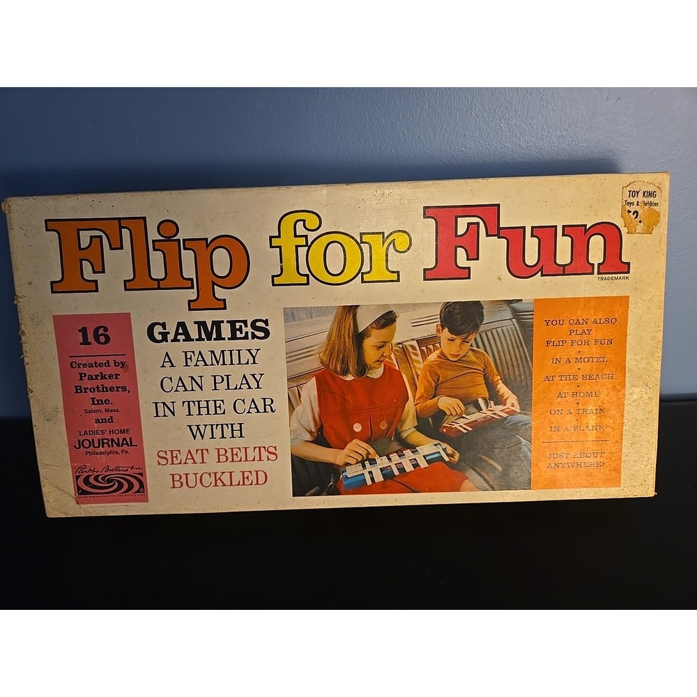 Vintage Parker Brothers Flip For Fun Game 1966 Complete In Box Original Crayons